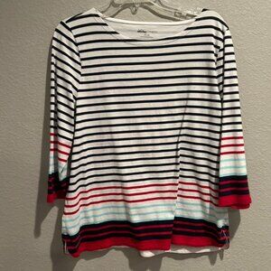 Talbots Hello Saturday XLP 3/4 Long Sleeve Navy Striped